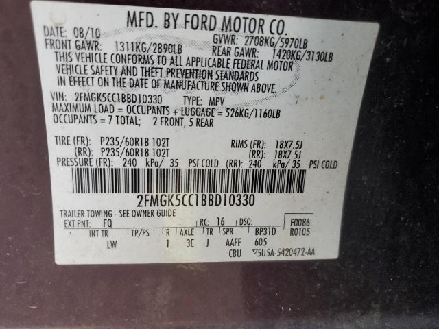 Photo 14 from auction – 2011 FORD FLEX SEL with VIN 2FMGK5CC1BBD10330