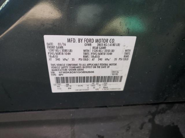 Photo 14 from auction – 2016 FORD EXPLORER X with VIN 1FM5K8D81GGB92606