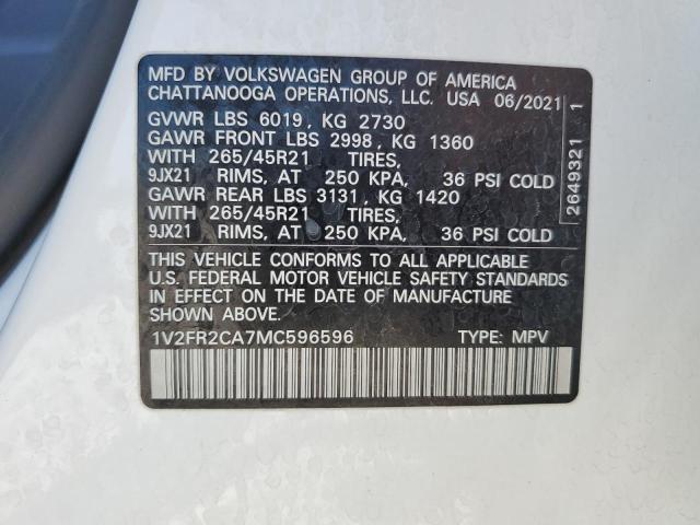 Photo 14 from auction – 2021 VOLKSWAGEN ATLAS SEL with VIN 1V2FR2CA7MC596596