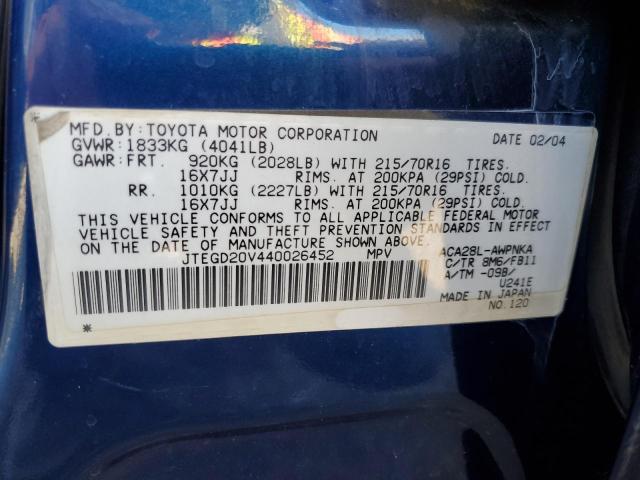 Photo 14 from auction – 2004 TOYOTA RAV4 with VIN JTEGD20V440026452