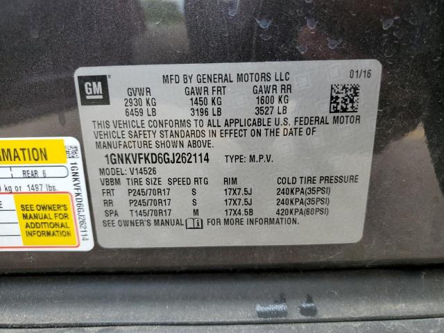 Photo 14 from auction – 2016 CHEVROLET TRAVERSE L with VIN 1GNKVFKD6GJ262114