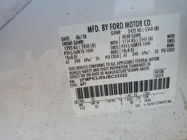 Photo 14 from auction – 2018 FORD EDGE SEL with VIN 2FMPK3J89JBC33322