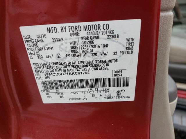 Photo 14 from auction – 2010 FORD ESCAPE XLT with VIN 1FMCU0D71AKC61762