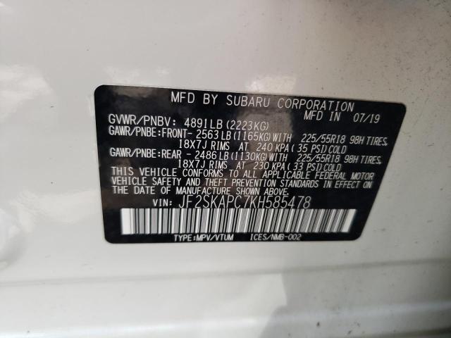 Photo 14 from auction – 2019 SUBARU FORESTER S with VIN JF2SKAPC7KH585478