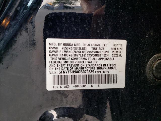 Photo 14 from auction – 2016 HONDA PILOT TOUR with VIN 5FNYF6H98GB072339