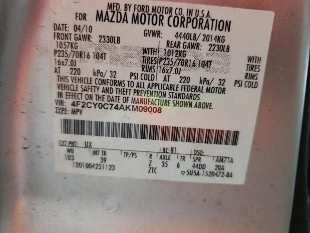 Photo 14 from auction – 2010 MAZDA TRIBUTE I with VIN 4F2CY0C74AKM09008
