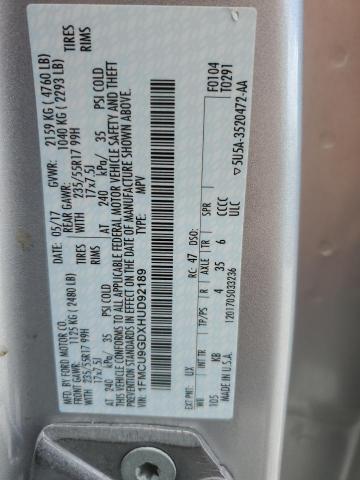 Photo 14 from auction – 2017 FORD ESCAPE SE with VIN 1FMCU9GDXHUD92189