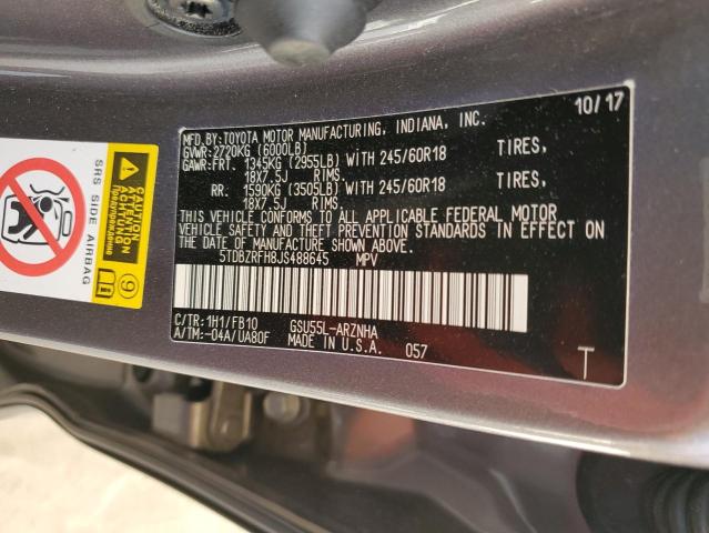 Photo 14 from auction – 2018 TOYOTA HIGHLANDER with VIN 5TDBZRFH8JS488645