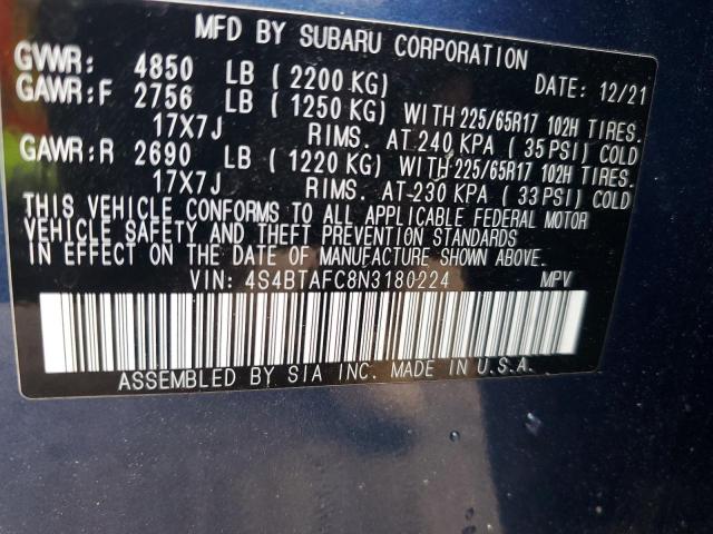 Photo 14 from auction – 2022 SUBARU OUTBACK PR with VIN 4S4BTAFC8N3180224
