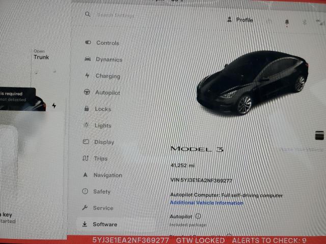 Photo 9 from auction – 2022 TESLA MODEL 3 with VIN 5YJ3E1EA2NF369277
