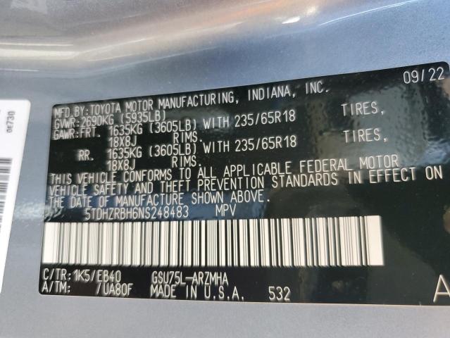 Photo 14 from auction – 2022 TOYOTA HIGHLANDER with VIN 5TDHZRBH6NS248483