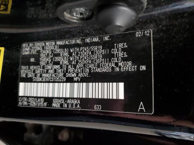 Photo 14 from auction – 2012 TOYOTA HIGHLANDER with VIN 5TDDK3EH7CS135229