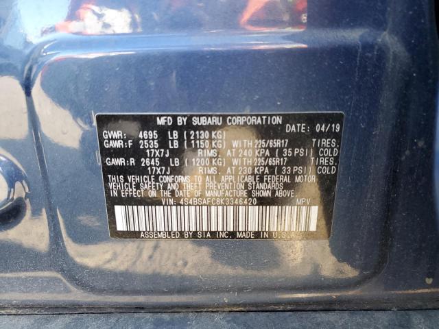 Photo 14 from auction – 2019 SUBARU OUTBACK 2. with VIN 4S4BSAFC8K3346420