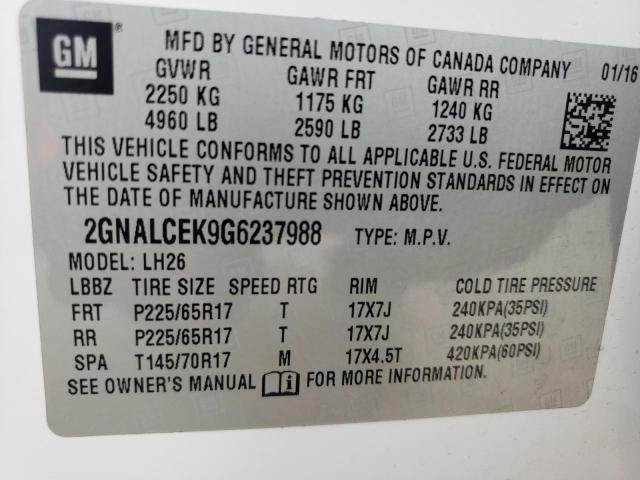 Photo 14 from auction – 2016 CHEVROLET EQUINOX LT with VIN 2GNALCEK9G6237988