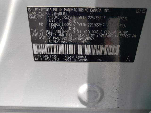 Photo 14 from auction – 2016 TOYOTA RAV4 XLE with VIN 2T3RFREV3GW429749