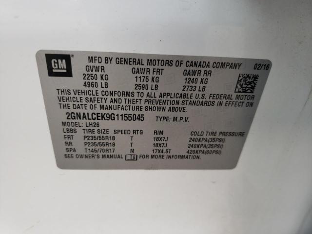 Photo 14 from auction – 2016 CHEVROLET EQUINOX LT with VIN 2GNALCEK9G1155045