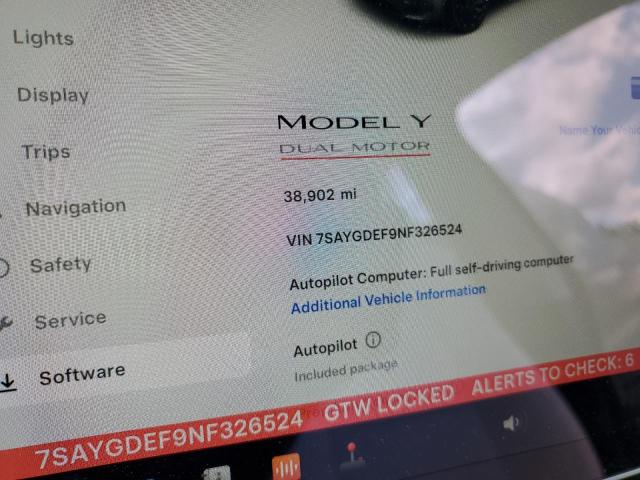 Photo 9 from auction – 2022 TESLA MODEL Y with VIN 7SAYGDEF9NF326524