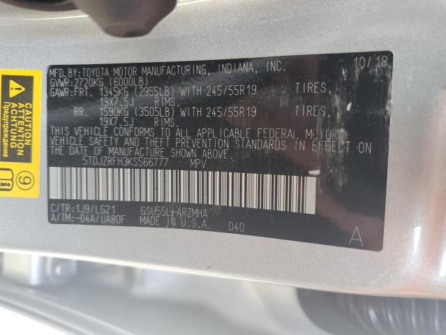 Photo 14 from auction – 2019 TOYOTA HIGHLANDER with VIN 5TDJZRFH3KS566777