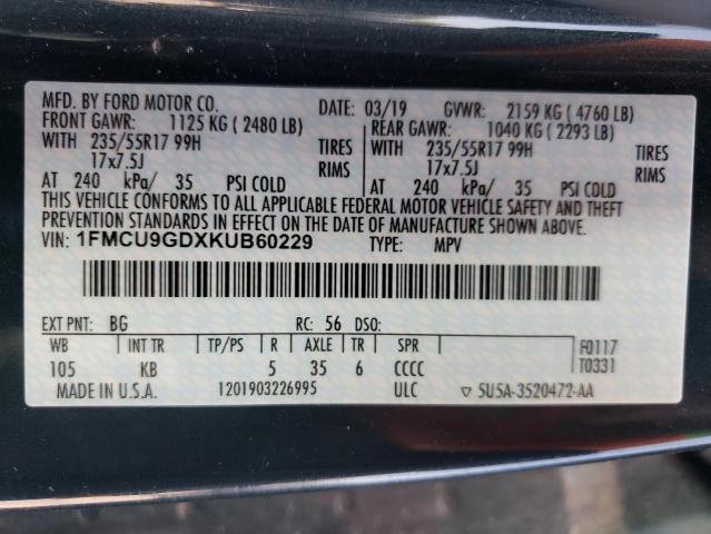 Photo 14 from auction – 2019 FORD ESCAPE SE with VIN 1FMCU9GDXKUB60229