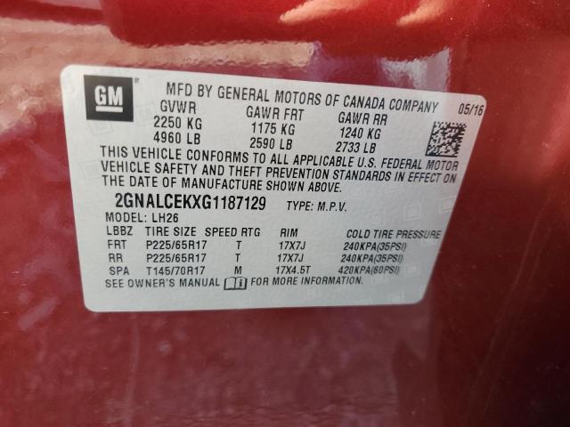 Photo 14 from auction – 2016 CHEVROLET EQUINOX LT with VIN 2GNALCEKXG1187129