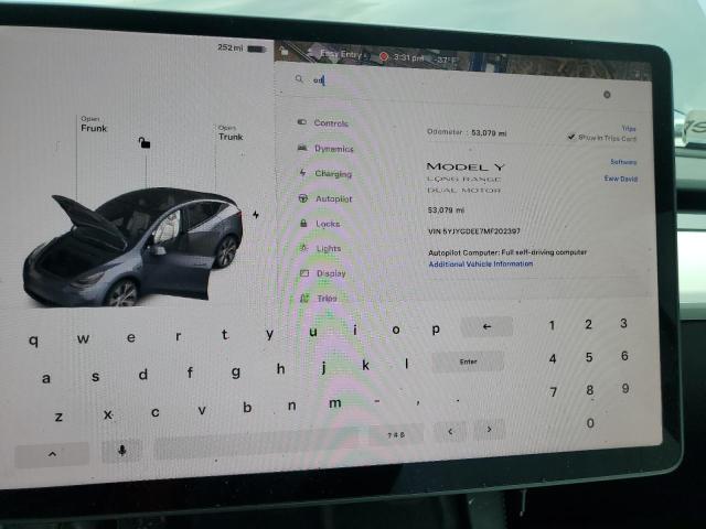 Photo 9 from auction – 2021 TESLA MODEL Y with VIN 5YJYGDEE7MF202397