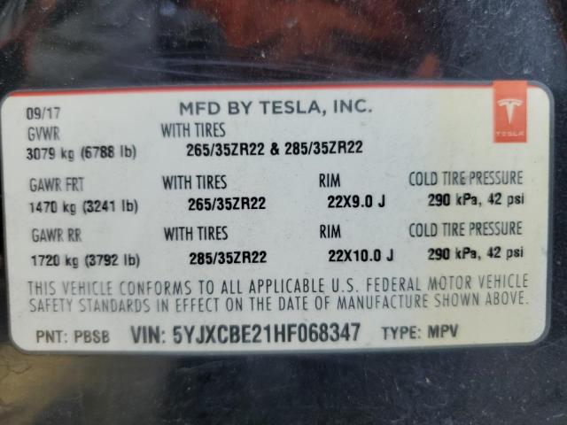 Photo 14 from auction – 2017 TESLA MODEL X with VIN 5YJXCBE21HF068347