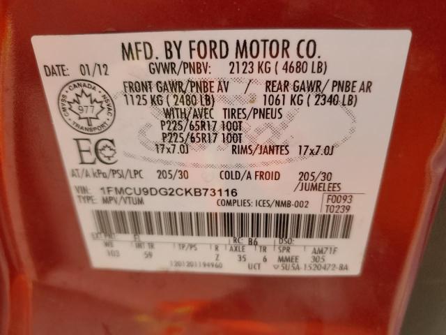 Снимка 14 от търг – 2012 FORD ESCAPE XLT с VIN 1FMCU9DG2CKB73116