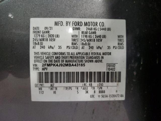 Photo 14 from auction – 2021 FORD EDGE SEL with VIN 2FMPK4J92MBA43185