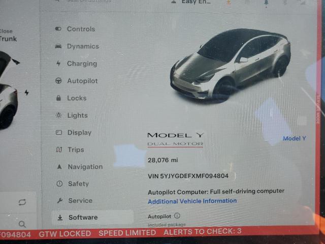 Photo 9 from auction – 2021 TESLA MODEL Y with VIN 5YJYGDEFXMF094804