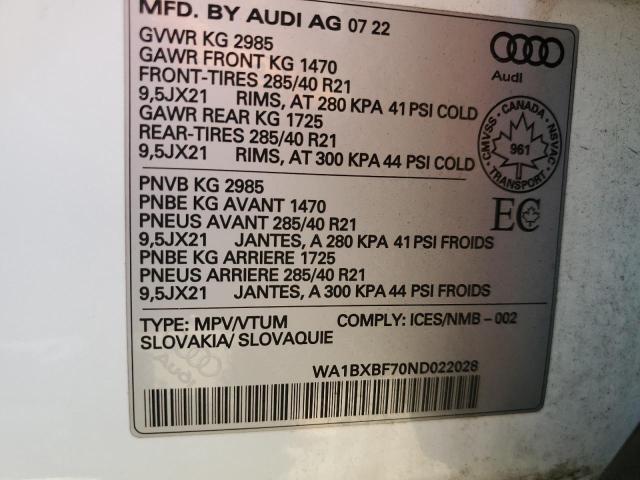 Photo 14 from auction – 2022 AUDI Q7 KOMFORT with VIN WA1BXBF70ND022028