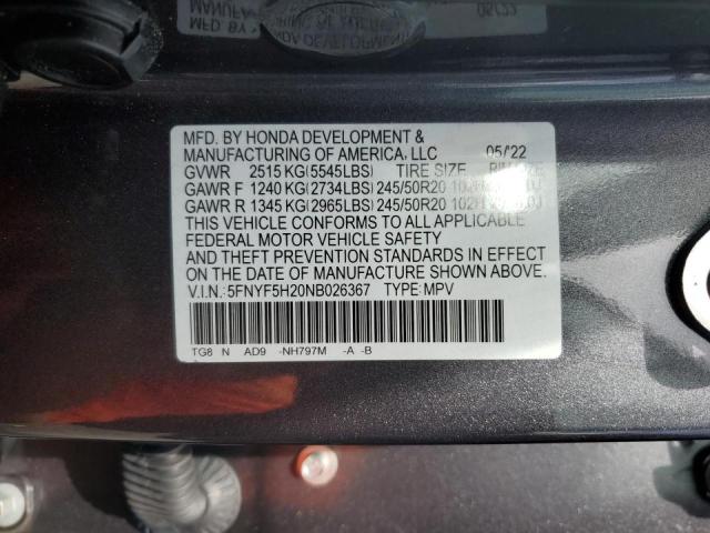 Photo 14 from auction – 2022 HONDA PILOT SE with VIN 5FNYF5H20NB026367
