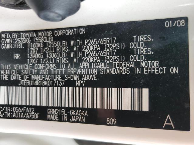 Photo 14 from auction – 2008 TOYOTA 4RUNNER SR with VIN JTEBU14R18K017137