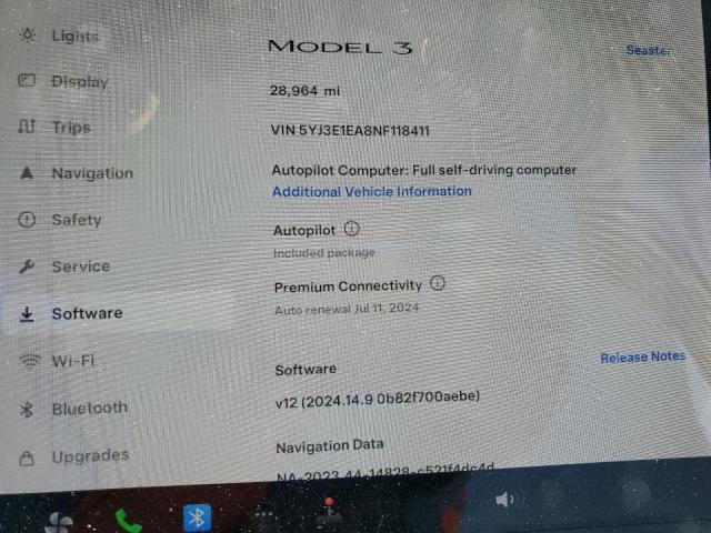 Photo 9 from auction – 2022 TESLA MODEL 3 with VIN 5YJ3E1EA8NF118411