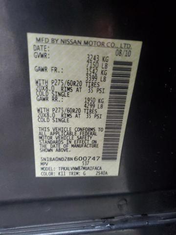 Photo 14 from auction – 2011 NISSAN ARMADA SV with VIN 5N1BA0ND2BN600747