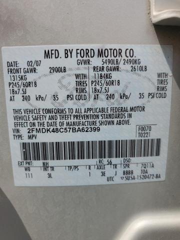 Photo 14 from auction – 2007 FORD EDGE SEL with VIN 2FMDK48C57BA62399