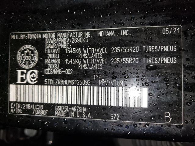 Photo 14 from auction – 2021 TOYOTA HIGHLANDER with VIN 5TDLZRBH0MS125092