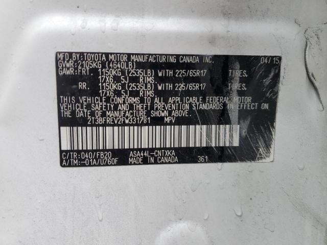 Photo 14 from auction – 2015 TOYOTA RAV4 LE with VIN 2T3BFREV2FW331781