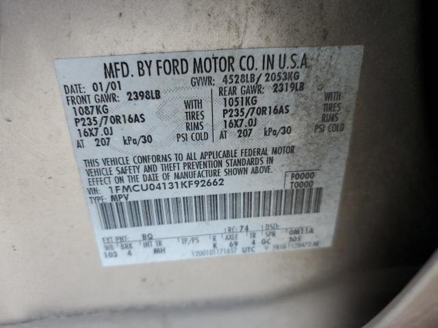 Photo 14 from auction – 2001 FORD ESCAPE XLT with VIN 1FMCU04131KF92662