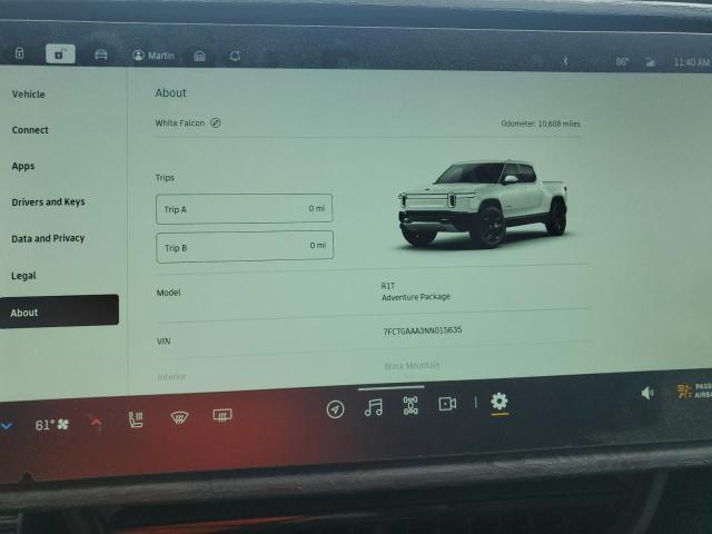 Photo 9 from auction – 2022 RIVIAN R1T ADVENT with VIN 7FCTGAAA3NN015635