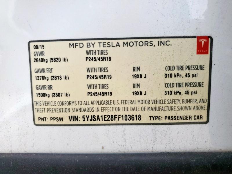Photo 14 from auction – 2015 TESLA MODEL S with VIN 5YJSA1E28FF103618