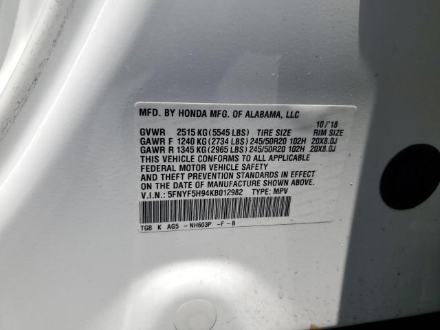 Photo 14 from auction – 2019 HONDA PILOT TOUR with VIN 5FNYF5H94KB012982