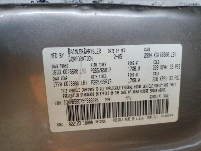 Photo 14 from auction – 2005 DODGE DURANGO LI with VIN 1D4HB58D75F583305