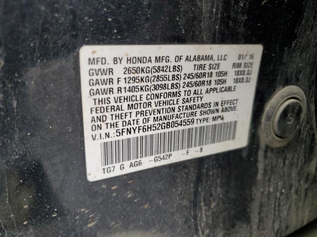 Photo 14 from auction – 2016 HONDA PILOT EXL with VIN 5FNYF6H52GB054559