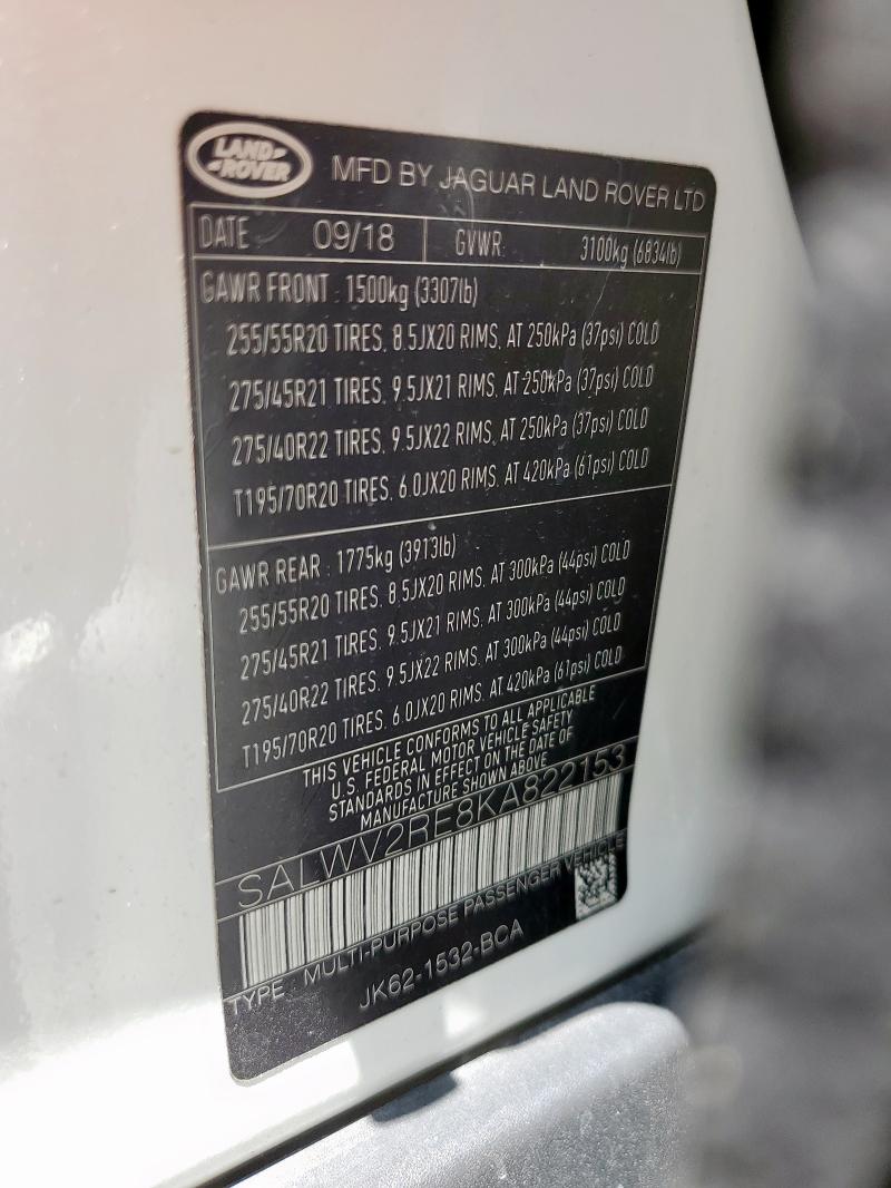 Photo 14 from auction – 2019 LAND ROVER RANGE ROVE with VIN SALWV2RE8KA822153
