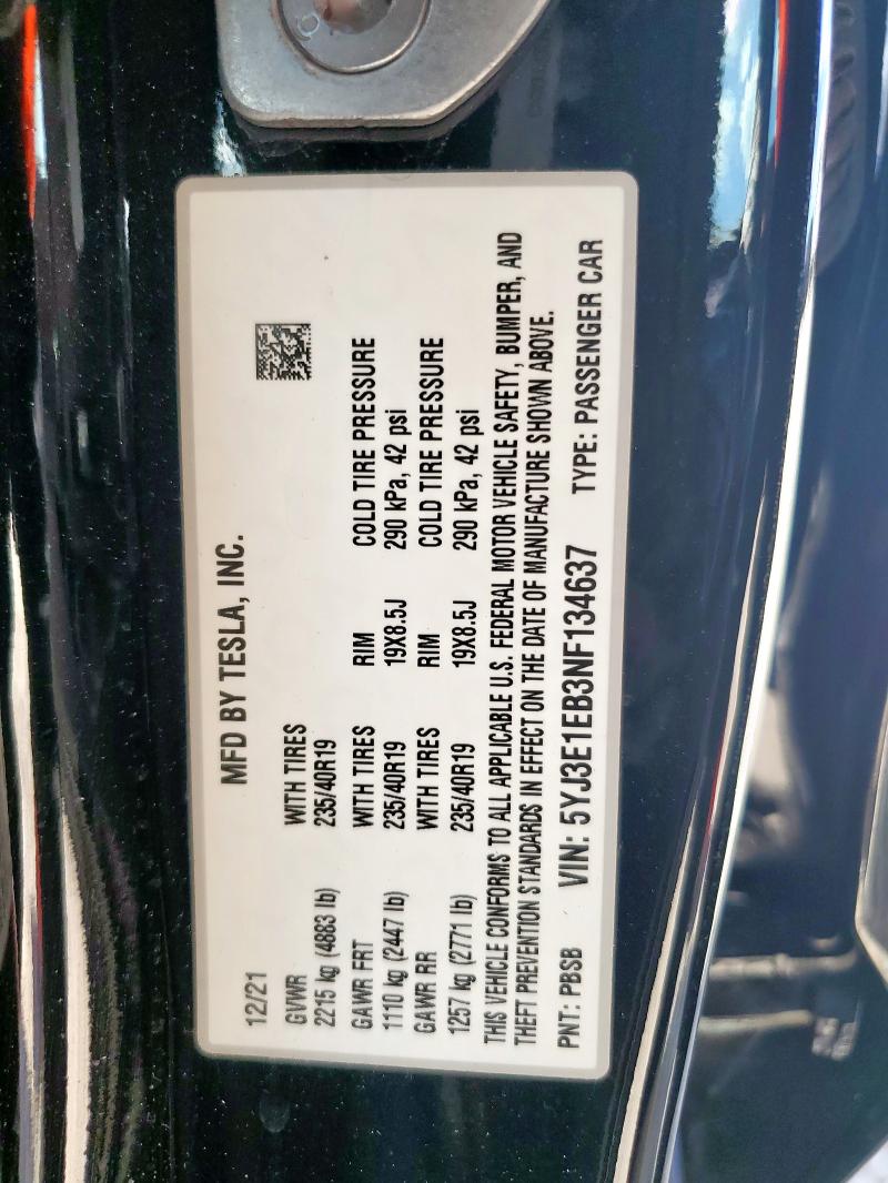 Photo 14 from auction – 2022 TESLA MODEL 3 with VIN 5YJ3E1EB3NF134637