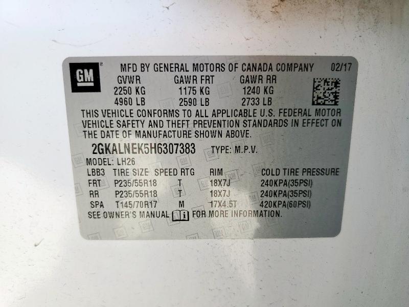Photo 14 from auction – 2017 GMC TERRAIN SL with VIN 2GKALNEK5H6307383