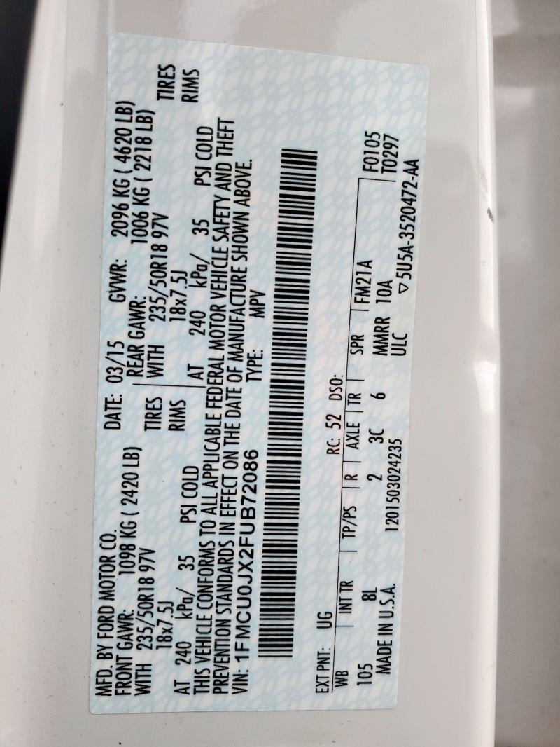 Photo 14 from auction – 2015 FORD ESCAPE TITANIUM with VIN 1FMCU0JX2FUB72086