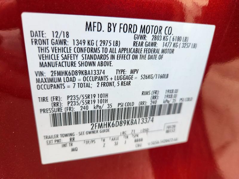 Photo 14 from auction – 2019 FORD FLEX with VIN 2FMHK6D89KBA13374