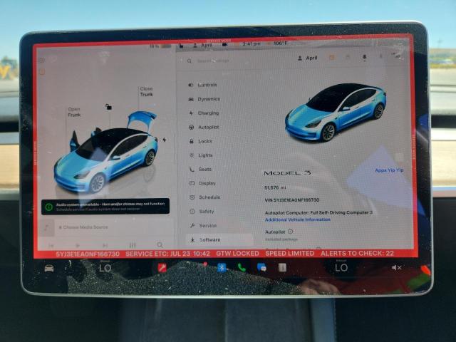 Photo 9 from auction – 2022 TESLA MODEL 3 with VIN 5YJ3E1EA0NF166730