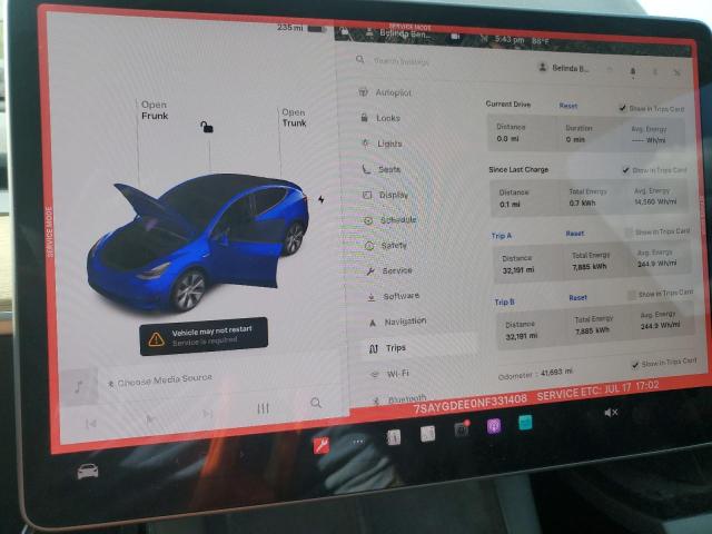 Photo 9 from auction – 2022 TESLA MODEL Y with VIN 7SAYGDEE0NF331408